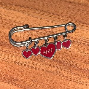 Coach Oversized Safety Pin with Heart Charms